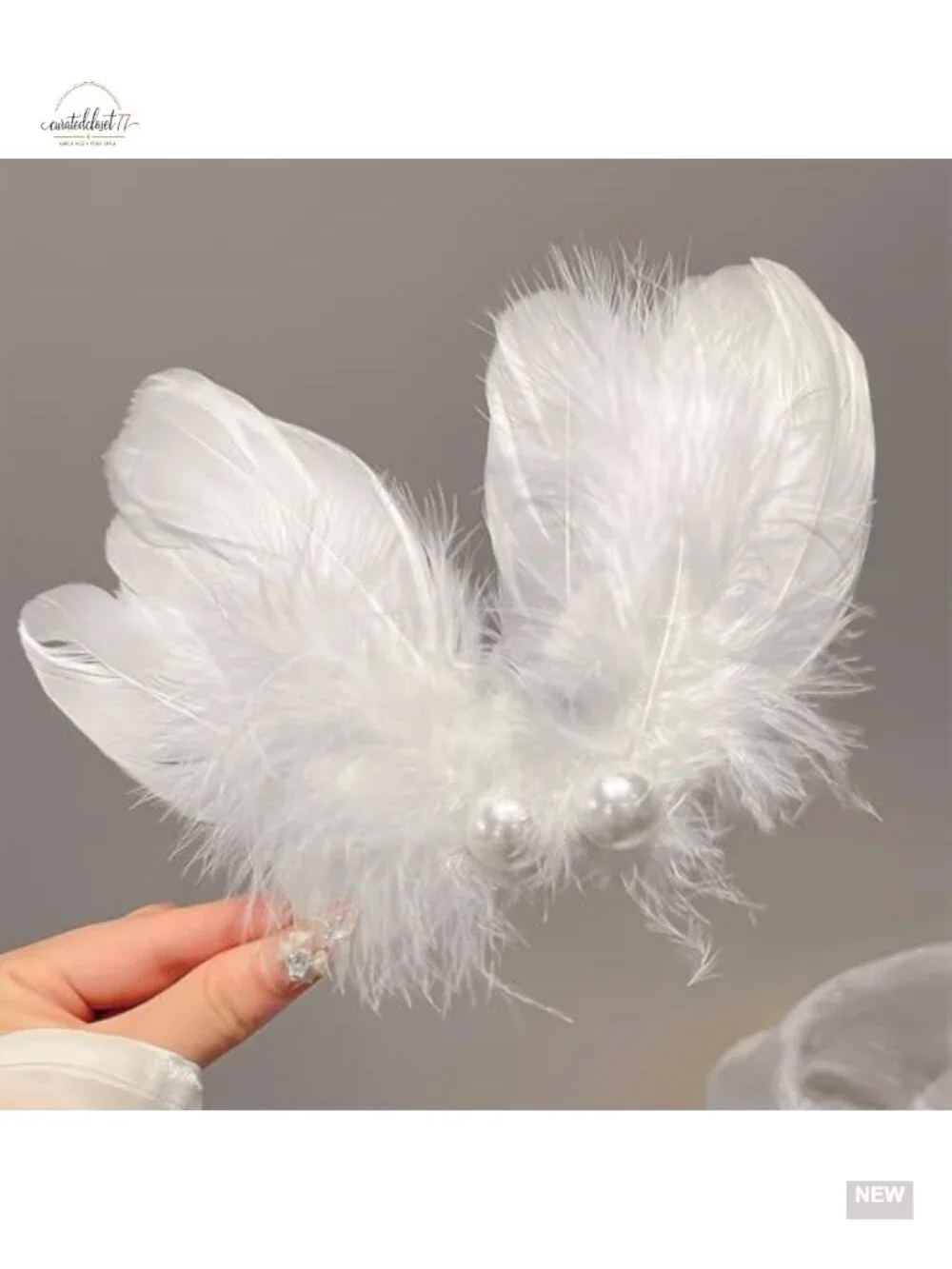 White Feather Hair Clip Set - Ballet Style Swan Faux Pearl Hair Pins for